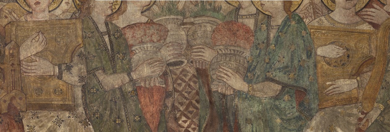 Interiør. Nordkryss. Alter (Altar de las pinturas murales). Original fra hovedkapellet. Veggmalerier (fresco?). Detalj. Slutten av 1300-tallet. av Unbekannt