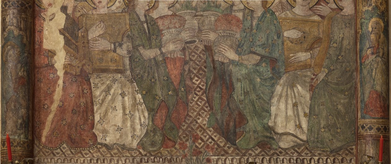 Interiør. Nordkryss. Alter (Altar de las pinturas murales). Original fra hovedkapellet. Veggmalerier (fresco?). Detalj. Slutten av 1300-tallet. av Unbekannt