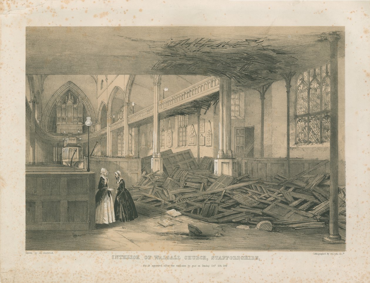 Interiør av Walsall Church - tonet litografi, [okt 1847] av Unbekannt