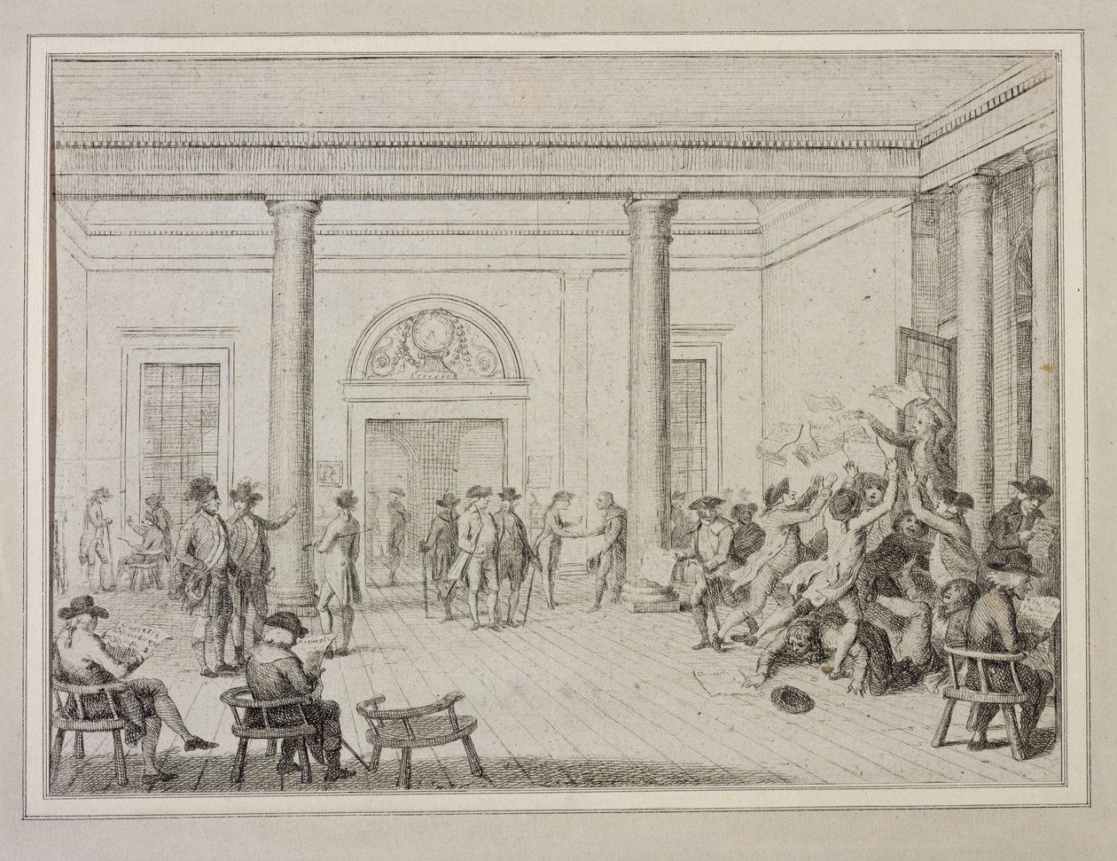 Interiør på børsen, ca. 1790 (radering) av Unbekannt