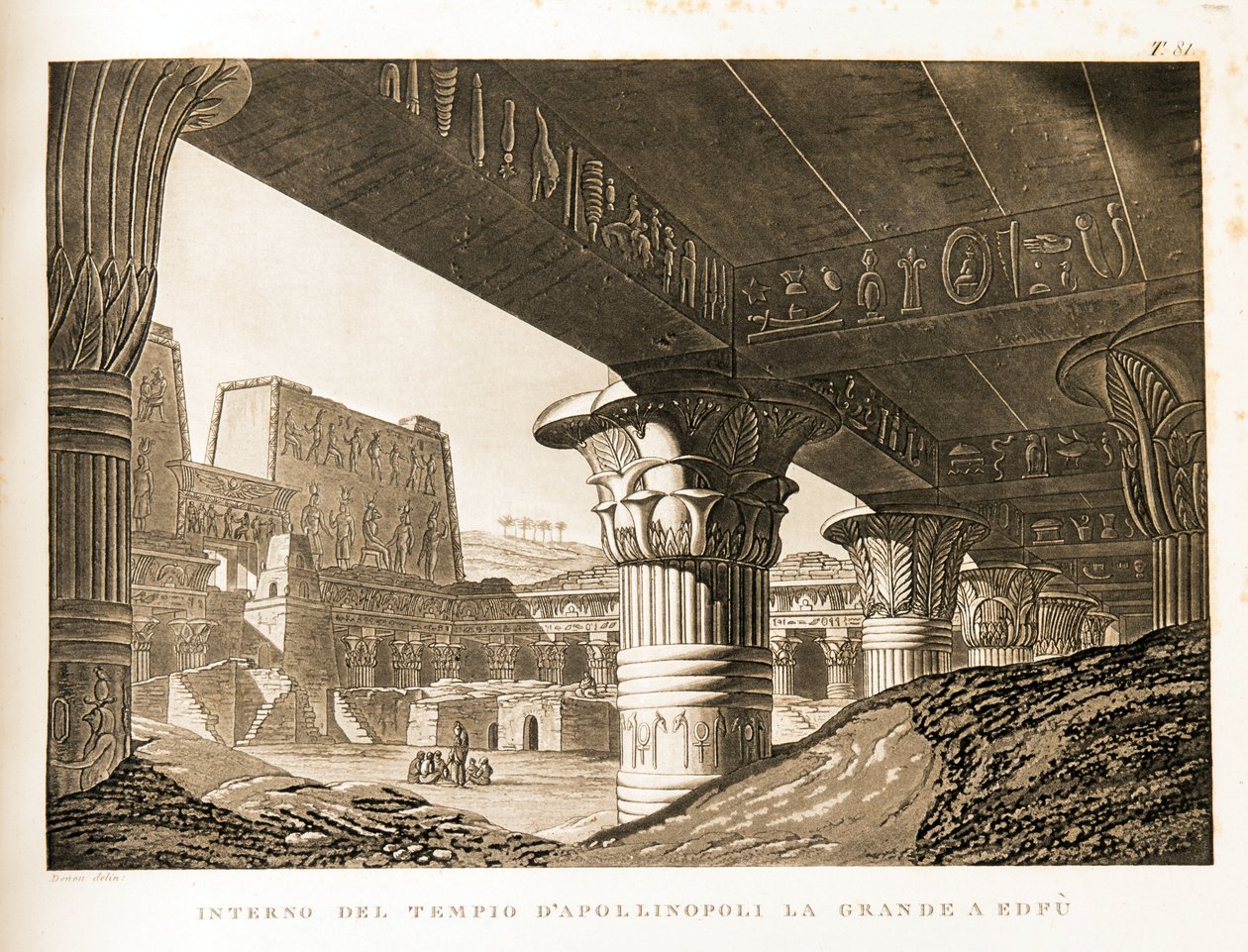 Innvendig utsikt over Apollinopolis-tempelet i Edfu, Egypt Illustrasjon fra Atlas of Egypt av Unbekannter Künstler