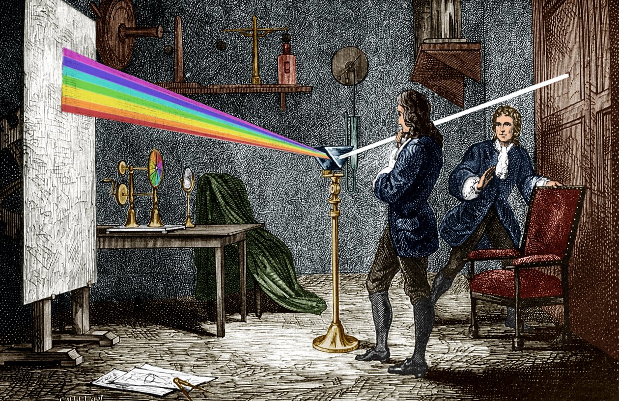Isaac Newton sprer lys med et glassprisme av Unbekannter Künstler