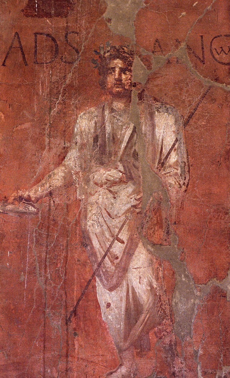 Italia: Det arkeologiske stedet Pompeii ved foten av Vesuve: Veggfreskomaleri av William M. Timlin