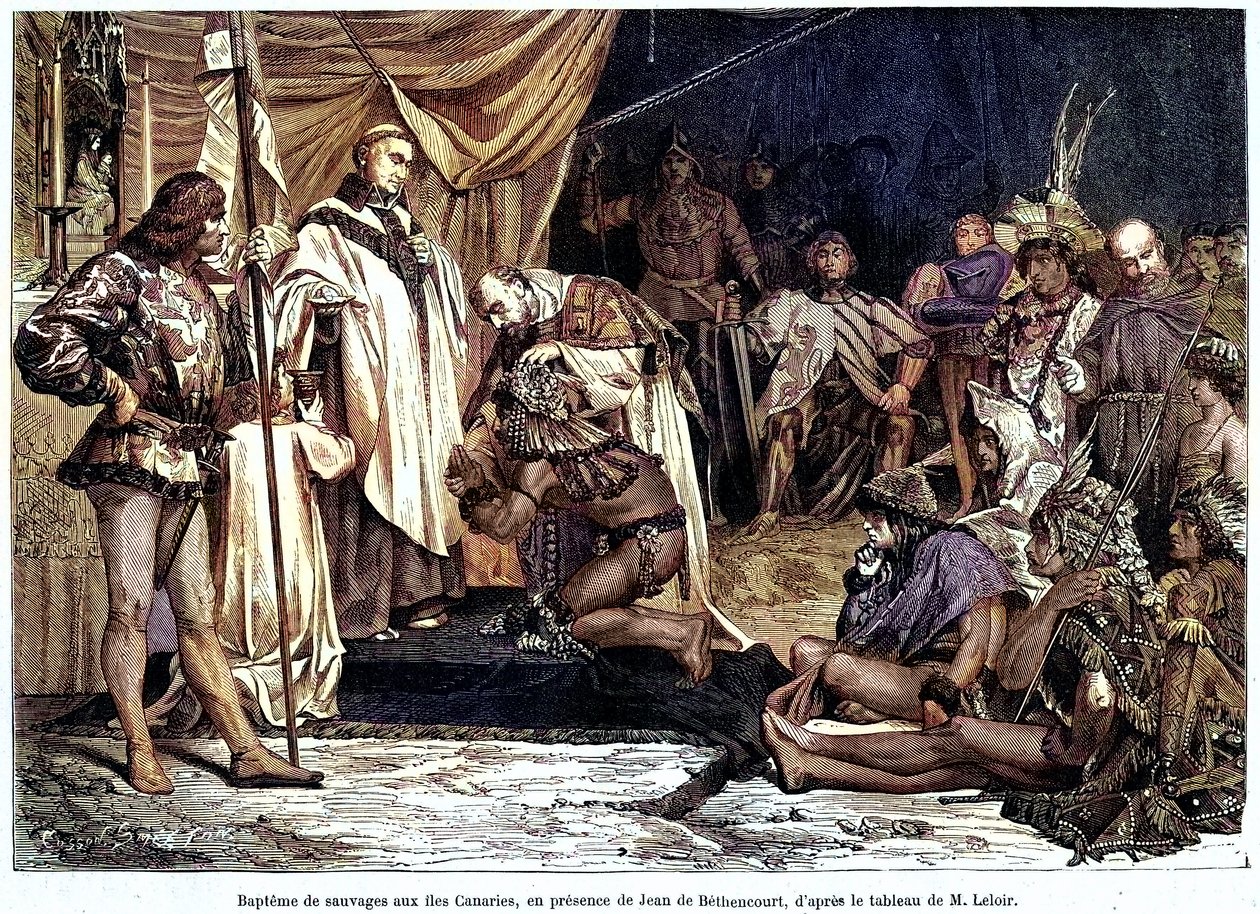 Jean de Bethencourt, normannisk gentleman, baron de Saint Martin le Gaillard, erobret og kristnet Kanariøyene i januar 1405, fra magasinet "Sur terre et sur mer"" nr. 28, 8. januar av Unbekannter Künstler