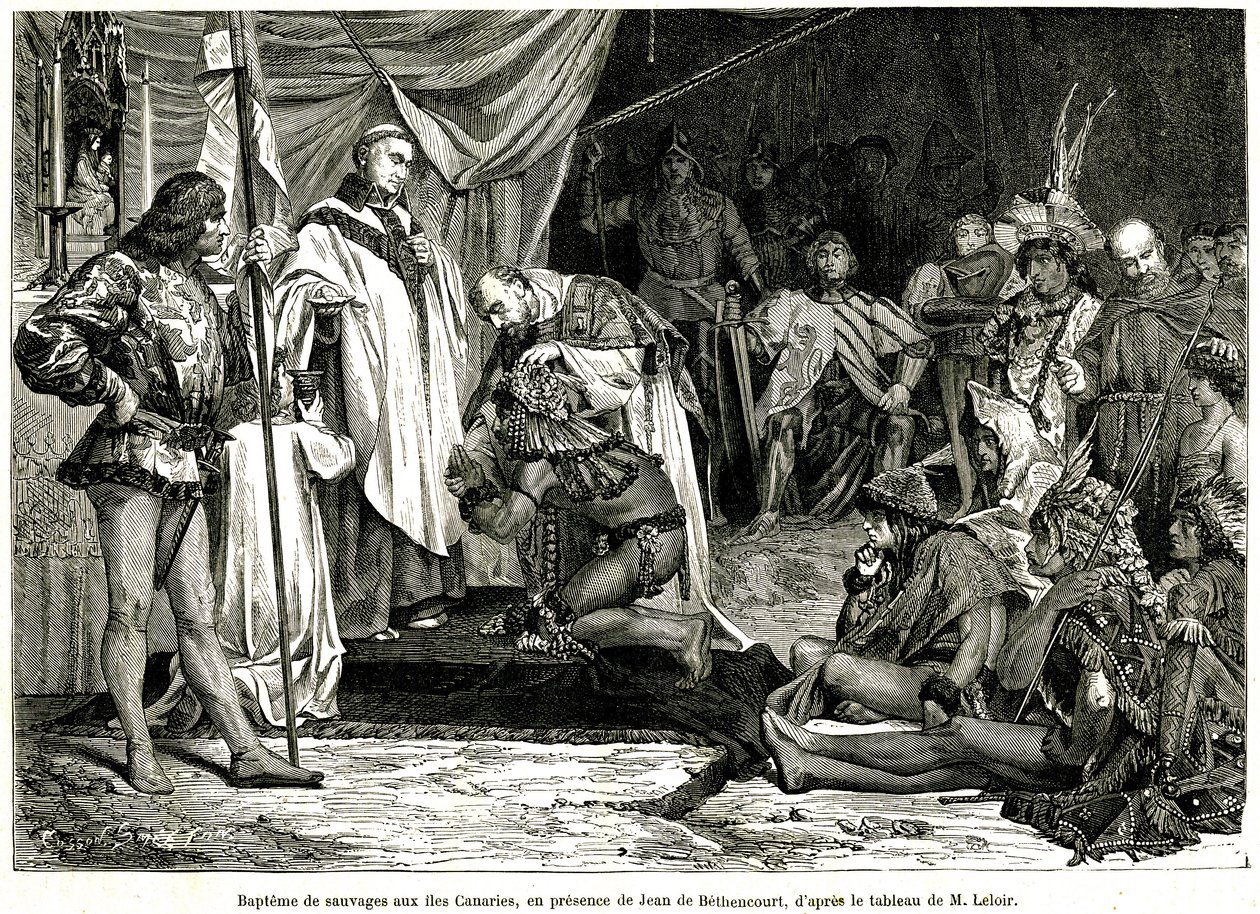 Jean de Bethencourt, normannisk gentleman, baron de Saint Martin le Gaillard, erobret og kristnet Kanariøyene i januar 1405, fra magasinet "Sur terre et sur mer"" nr. 28, 8. januar av Unbekannter Künstler