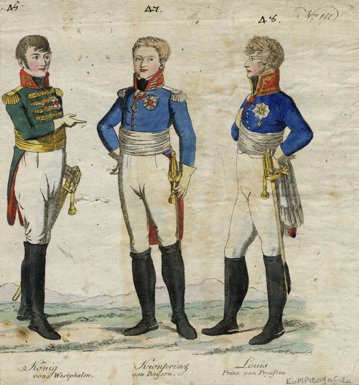 Jerome Bonaparte, konge av Westfalen, prins Louis Ferdinand av Preussen og Ludwig I av Bayern av Unbekannt