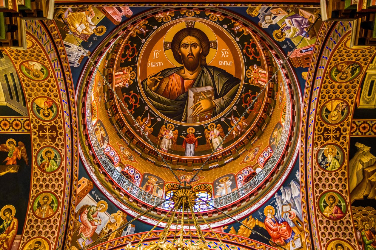 Jesus som pantokrator, bysantinsk Minas-katedral med fargerike fresker, Heraklion (bilde) av Unbekannter Künstler
