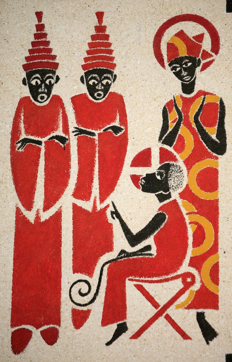 Jesus i tempelet Keur Moussa klosterkirkefresken ble designet og malt i 1963 av Dom Georges Saget Keur Moussa Senegal av Unbekannt
