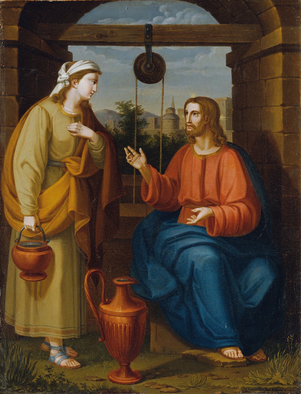 Jesus og den samaritanske kvinnen ved brønnen av Unbekannter Künstler