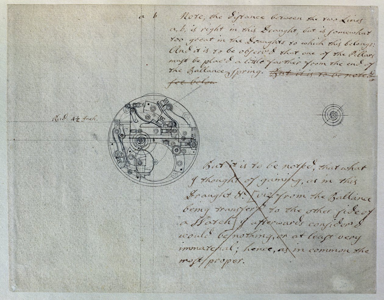 John Harrisons design for den "mindre klokken" nevnt av ham til Board of Longitude den 19. juni 1755, fra et sett med mekaniske notater og tegninger satt sammen av John Harrison (1693-1776) og hans sønn William (ca. 1726-72) (penn og blekk på papir) av Unbekannt