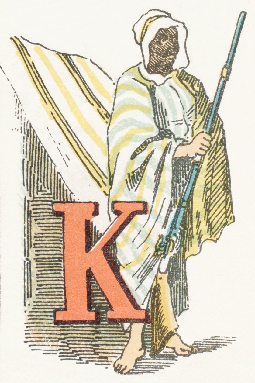K - Kabyle - Barnelig alfabet, Editions Gordinne 1920 (gravering) av Unbekannt