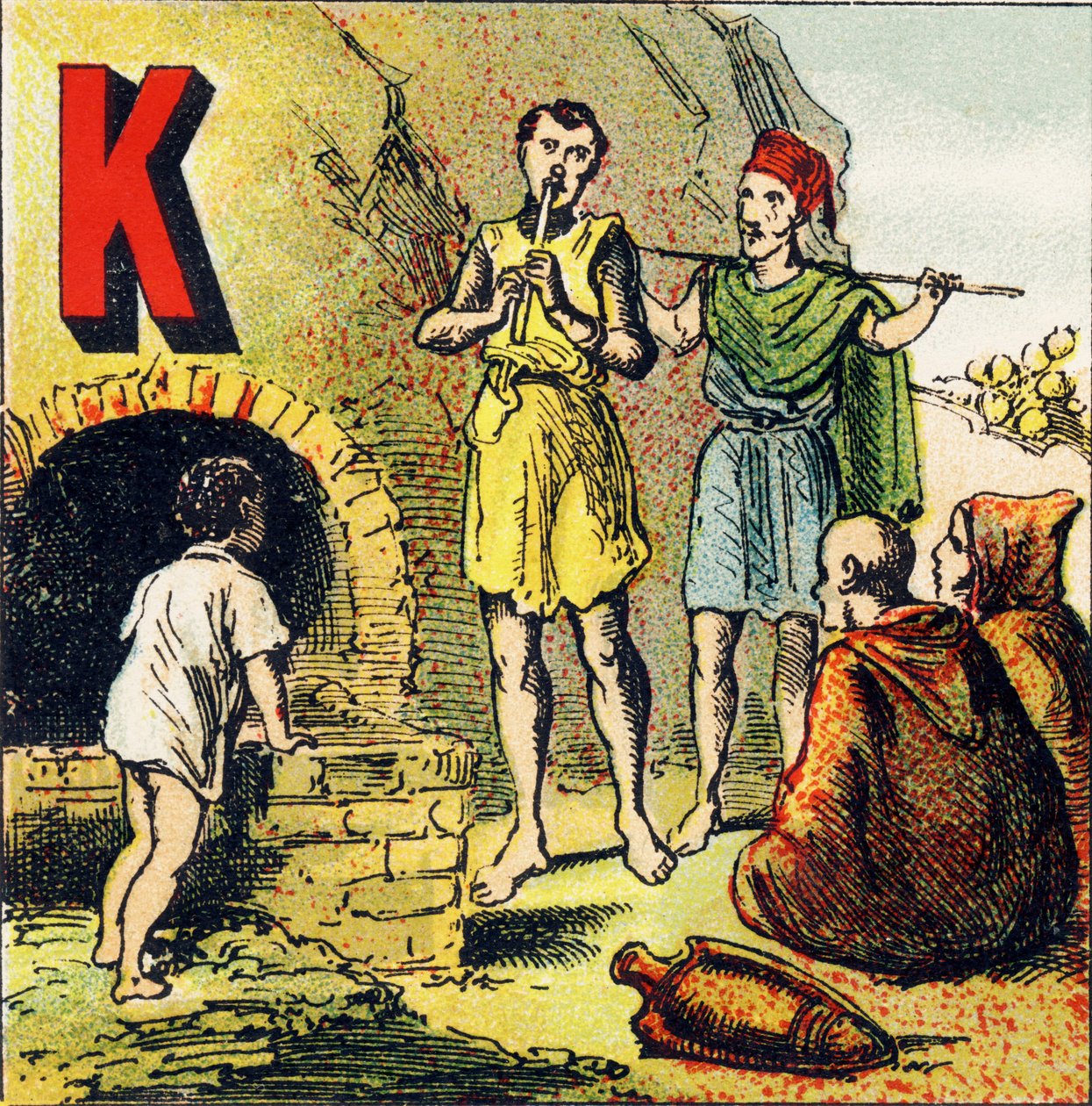 K: Kabylie. Kabylia er et land som ligger i Afrika. Det er bebodd av kabyler - gravering hentet fra geografisk alfabet. Guerin-Muller et Cie, forlag, Paris av Unbekannt