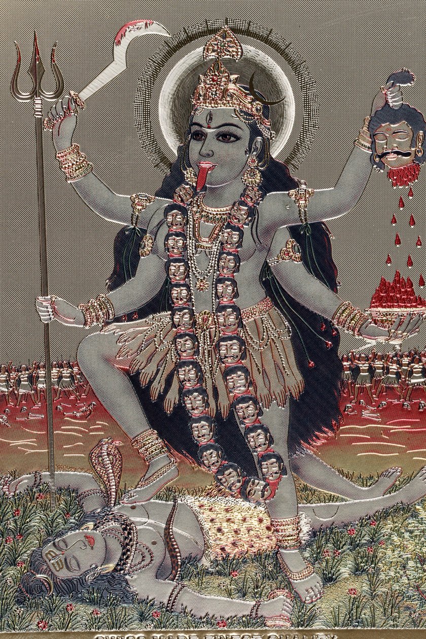 Kali: Hinduisk gudinne for tid, skapelse, ødeleggelse, vold og makt. av Unbekannter Künstler