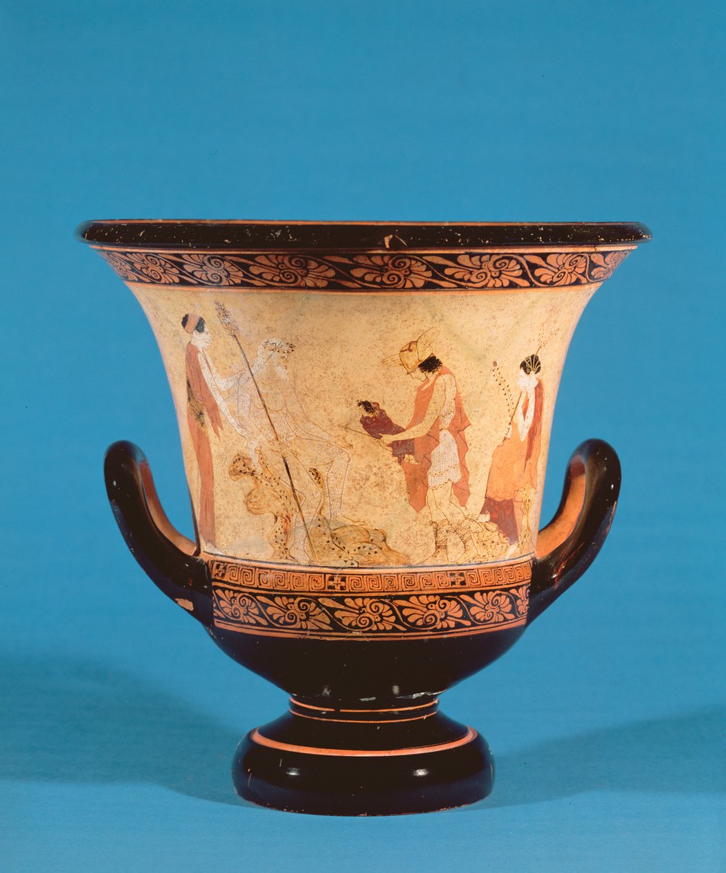 Kalyx krater som viser Hermes som leverer spedbarnet Dionysos til nymfene, etruskisk, ca. 460 f.Kr. (terrakotta) av Unbekannt