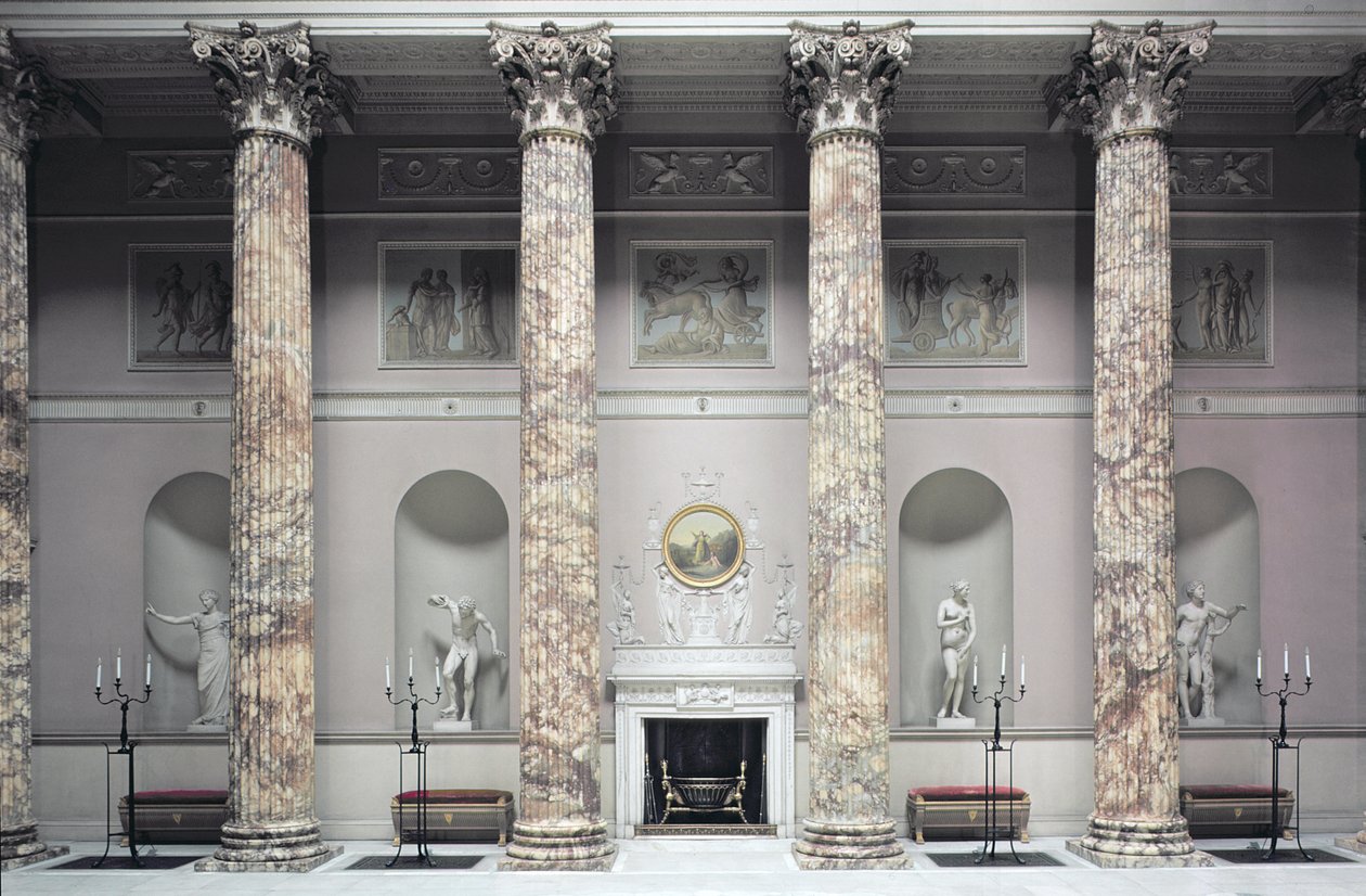Kedleston Hall, Interiør av Marble Hall, bygget av Robert Adam (1728-92), Derbyshire, Storbritannia (bilde) av Unbekannt