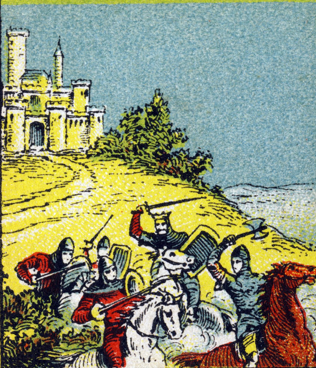 Kong Louis VI Le Gros kjempet mot ranet av kongedømmets herrer. Gravering i "Histoire de France". Serie med reklamebilder publisert på vegne av Louit, 24 rue d