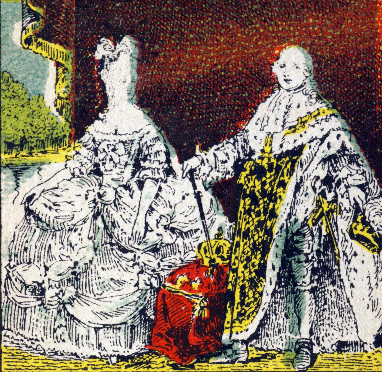Kong Louis XVI av Frankrike og dronning Marie Antoinette . Gravering i "Histoire de France". Serie med reklamebilder publisert på vegne av Louit, 24 rue d'Eysines-a-Bordeaux, ca. 1920. Total bildestørrelse: 7,8x5,5 cm . av Unbekannt