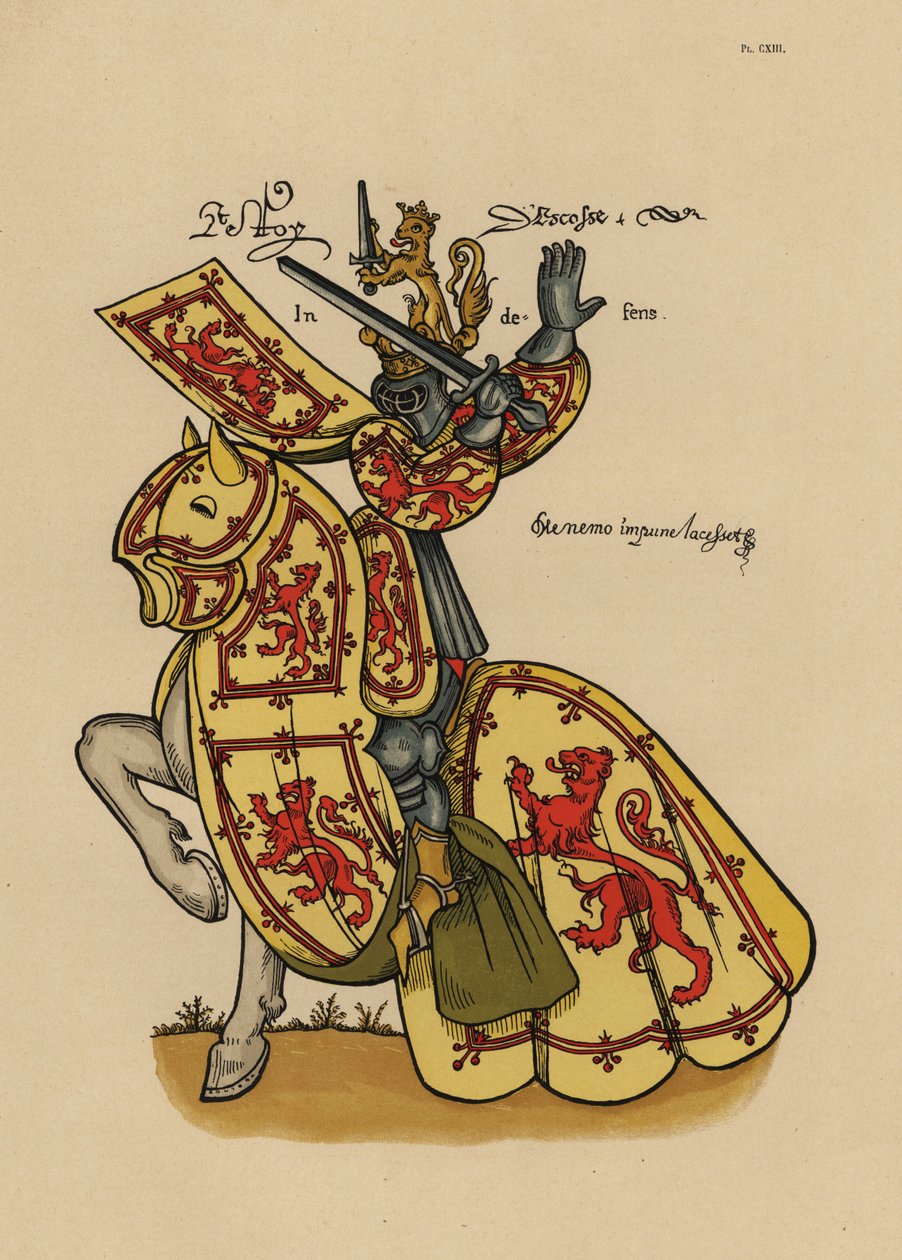 Konge av Skottland, roi des Ecossais, med løve som frodig standard og emblem på roret av John Pardon