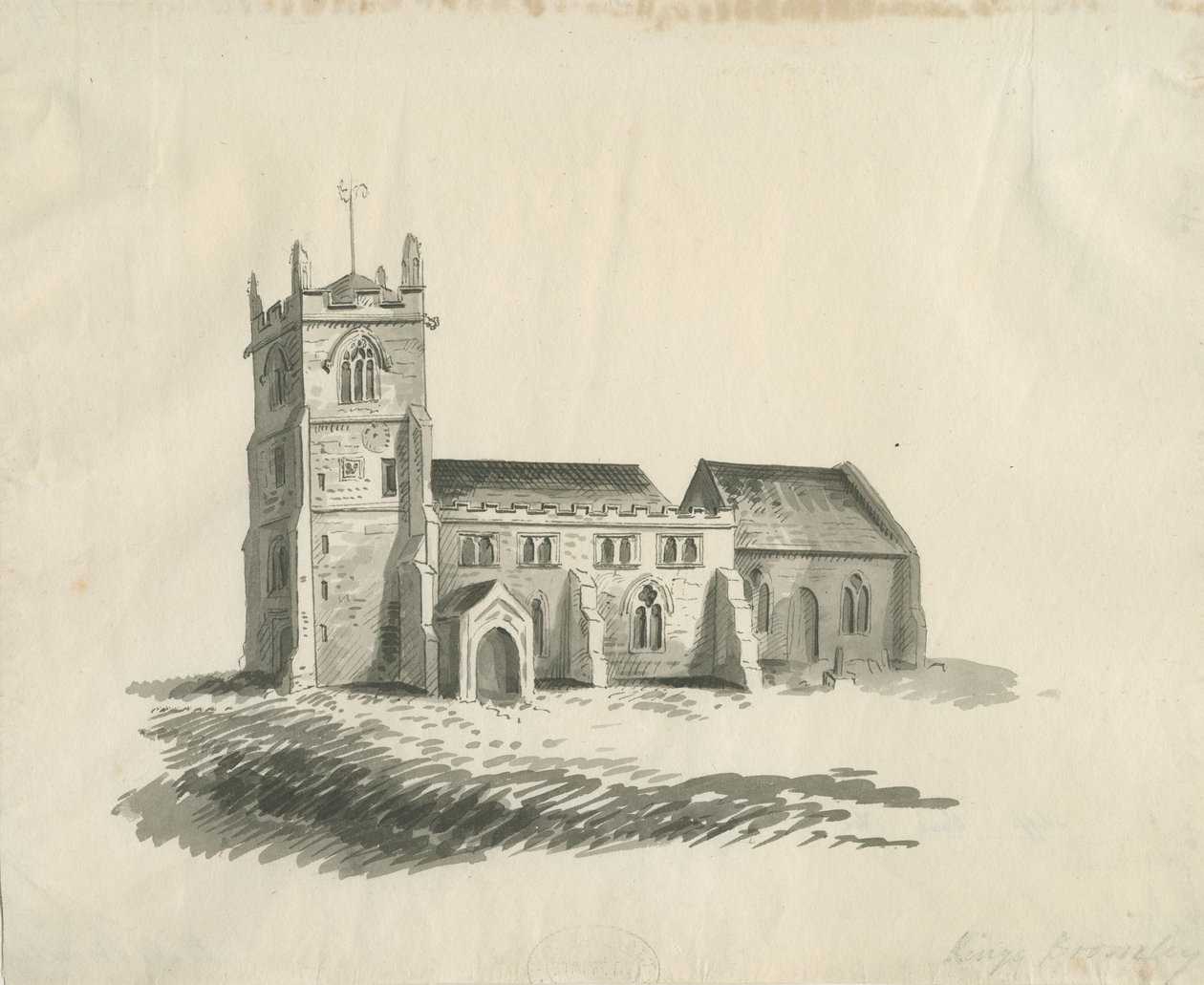 Kings Bromley Church: sepia-tegning, nd [c 1770] av Unbekannt