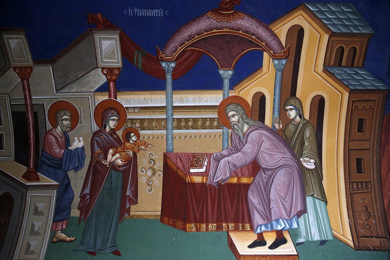 Kykkos kloster, Kypros. Freske som viser presentasjonen av Jesus ved templet, 20150510, Pedoulas, Kypros av Unbekannt