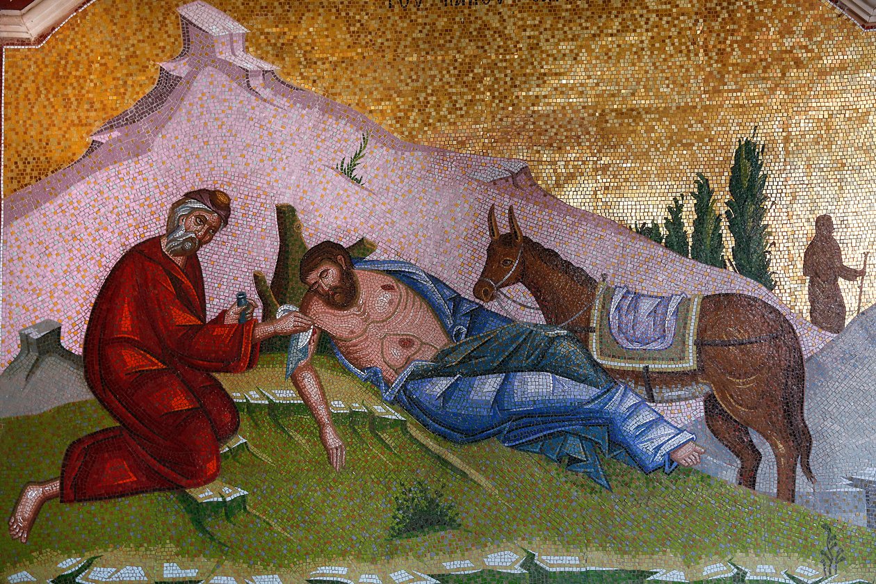 Kykkos kloster, Kypros. Mosaikk. Barmhjertige samaritan, 20150510, Pedoulas, Kypros av Unbekannt