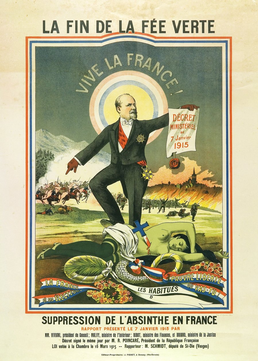 La fin de la fee verte , litografi da absint ble forbudt i Frankrike i 1915 av Unbekannt