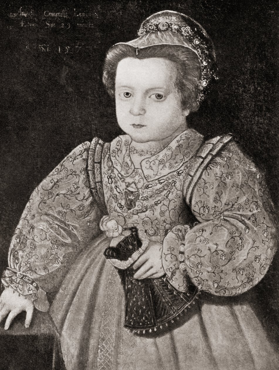 Lady Arbella Stuart som barn, fra The Girl Through the Ages, utgitt 1933 (litho) av Unbekannt