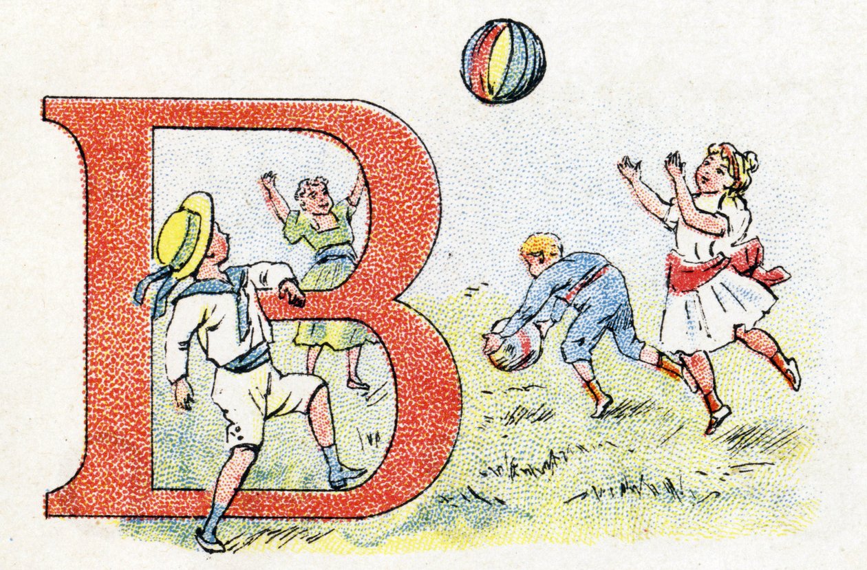 Bokstav B ballong. Alfabetet til Phosphatine Falieres. Gravering. Brevete-alfabetet S.G.D.G. av farmasøyt Pierre Emile Falieres. Illustrasjoner i kromolitografi, slutten av 1800-tallet. 16 sider. Mål: 103x154mm av Unbekannt