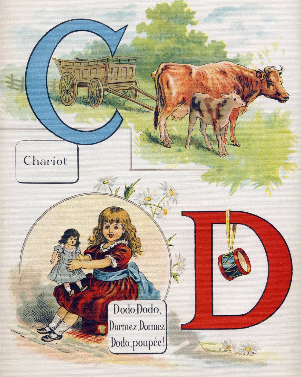 Bokstav C og D: Vogn og sove, sove, sove, sove, sovedukke. Gravering i "ABC L