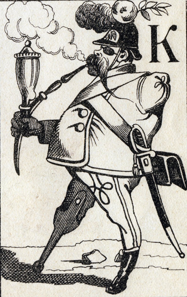 Bokstav K Fritz Kreutzer. Gravering i "ABC Les Images en Alphabet". Epinal avbildning. Pellerin og Cie, trykker-utgiver, Epinal, slutten av 1800-tallet, ca. 1890. 10 sider. Mål: 19,5 x 13,5 cm av Unbekannt
