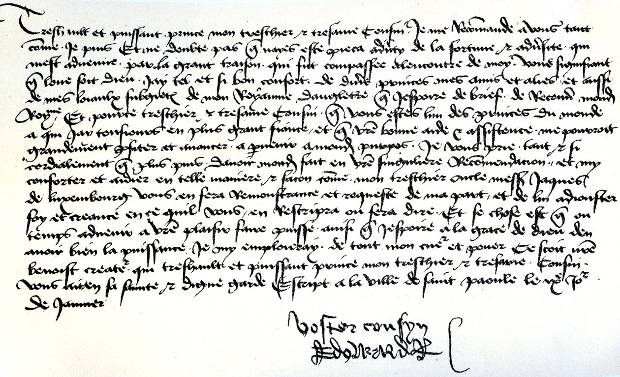 Brev fra kong Edward IV til Frans II, hertugen av Bretagne, som ber om hjelp til å gjenopprette riket hans, skrevet i Saint-Pol, 9. januar av Unbekannt