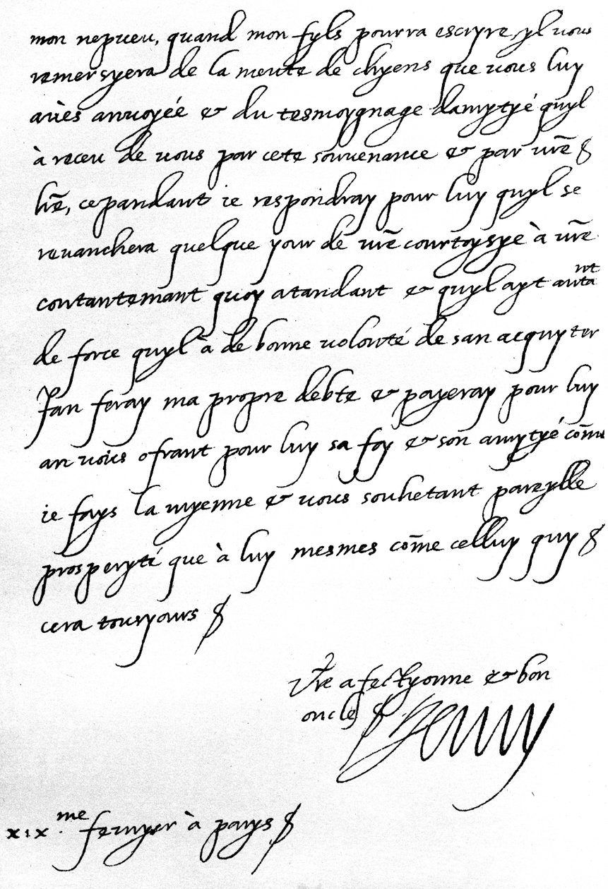 Brev fra kong Henri IV av Frankrike til Henry, prins av Wales, som takker ham for en gave av en pakke med hunder til sønnen hans, Dauphinen, som er for ung til å skrive personlig, skrevet i Paris av Unbekannt