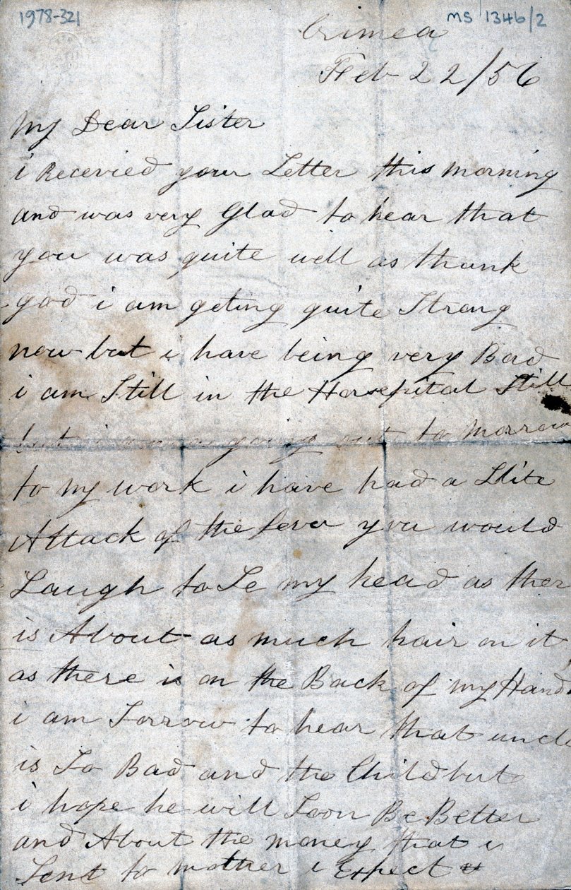 Brev fra en soldat på Krim til sin søster, 22. februar 1856 av Unbekannt