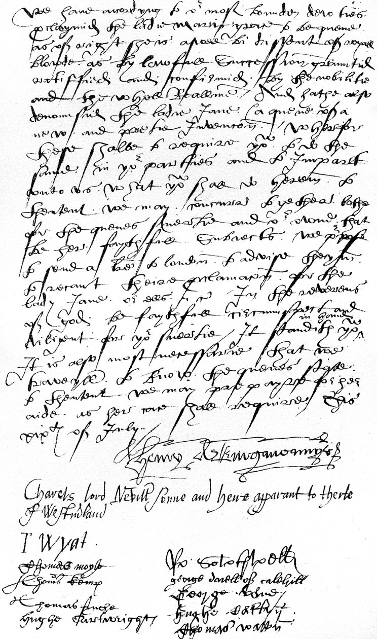 Brev fra tilhengere av dronning Mary I i Kent til Sir Nicholas Pelham og herrene i Sussex, som kunngjorde proklamasjonen av Lady Mary som dronning og fordømte Lady Jane Gray av Unbekannt