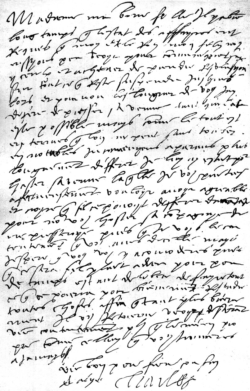 Brev, på fransk, fra keiser Charles V. til sin svigerdatter, dronning Mary I av England, som uttrykker sitt ønske om å se sin sønn kong Philip, hennes ektemann, for å rådføre seg med ham om saker, og uttrykke beklagelse for nødvendigheten av å frata henne  av Unbekannt