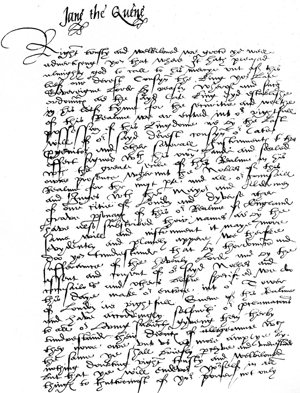 Brev signert av Lady Jane Grey, til William Parr, Marquess of Northampton, som kunngjorde hennes tiltredelse som dronning og krever hans troskap og bistand mot Lady Mary, 