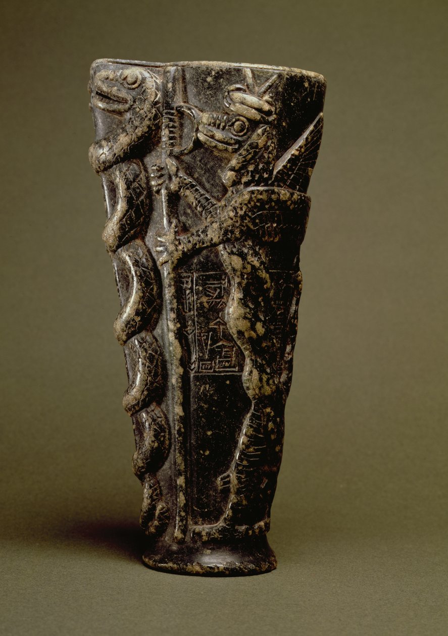 Drivingsbeger av Prins Gudea, dedikert til hans personlige gud Ningishzida, fra Telloh, gamle Girsu, ca. 2150 f.Kr. (steatitt) av Unbekannt