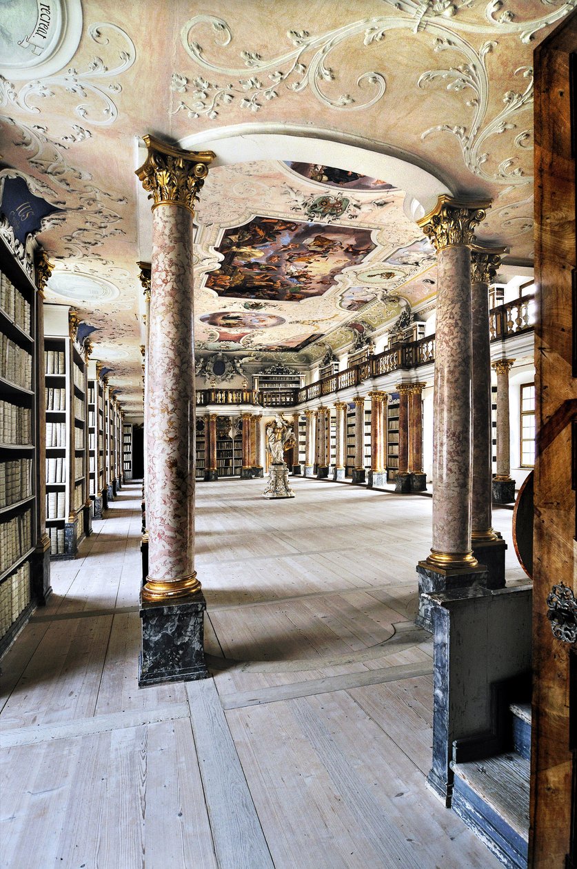 Biblioteket til Benediktinerklosteret i Ottobeuren, Baviere, Tyskland, Europa. Fotografering av Unbekannter Künstler