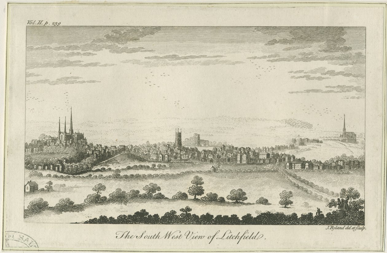 Lichfield - South West View: gravering, nd [c 1764] av Unbekannt