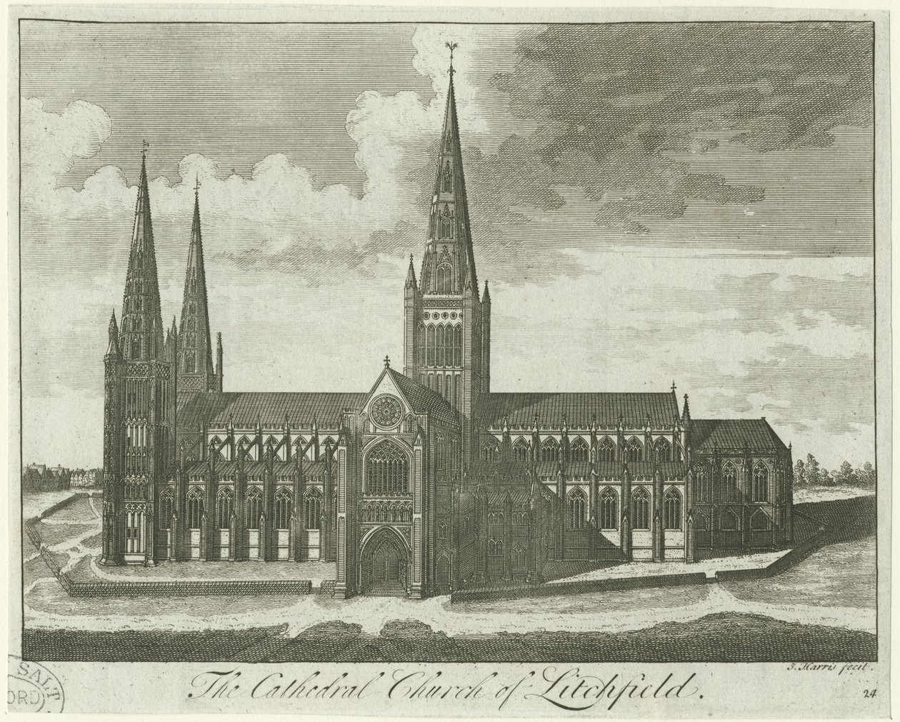 Lichfield Cathedral - South View: gravering og [?1700-tallet] av Unbekannt