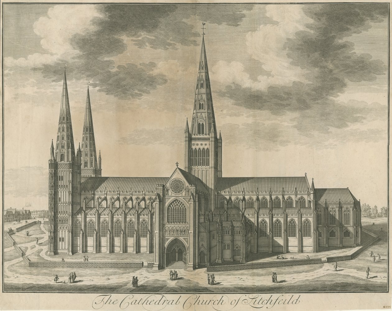 Lichfield Cathedral - South View: gravering, nd [c 1730] av Unbekannt