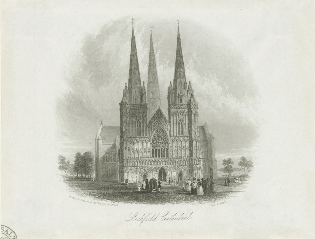 Lichfield Cathedral - West Front: stålgravering, nd [c 1842] av Unbekannt
