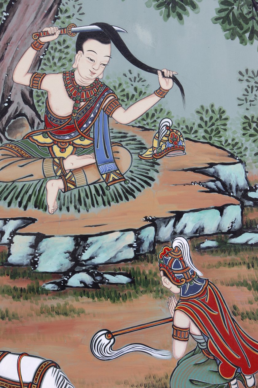 Livet til Buddha Langt fra palasset byttet prins Siddartha sine fine klær mot filler og klippet det lange håret sitt, Seoul, Coree du Sud av Unbekannt
