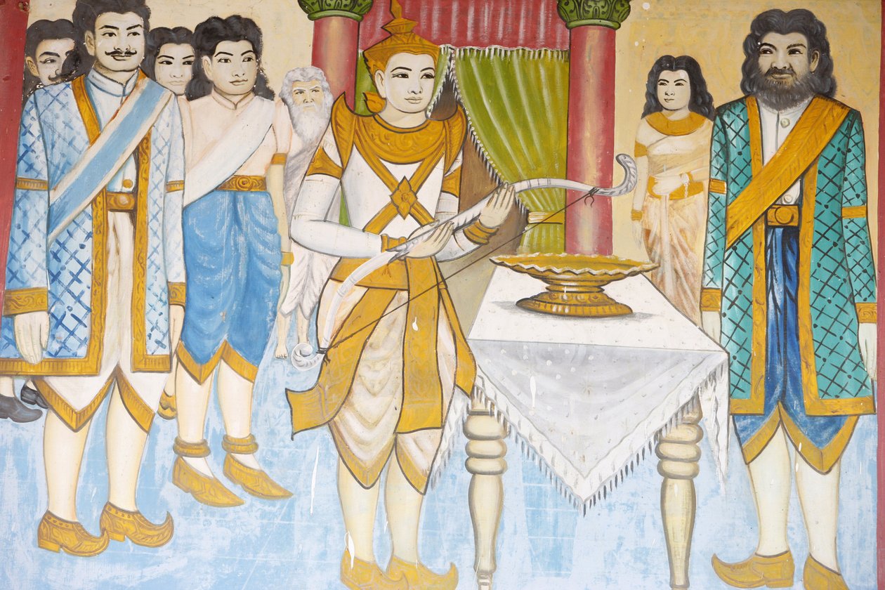 Life of the Buddha Prince Siddhartha Gautama ble en mester for sverdkamp, bryting og bueskyting, Siem Reap, Kambodsja av Unbekannt