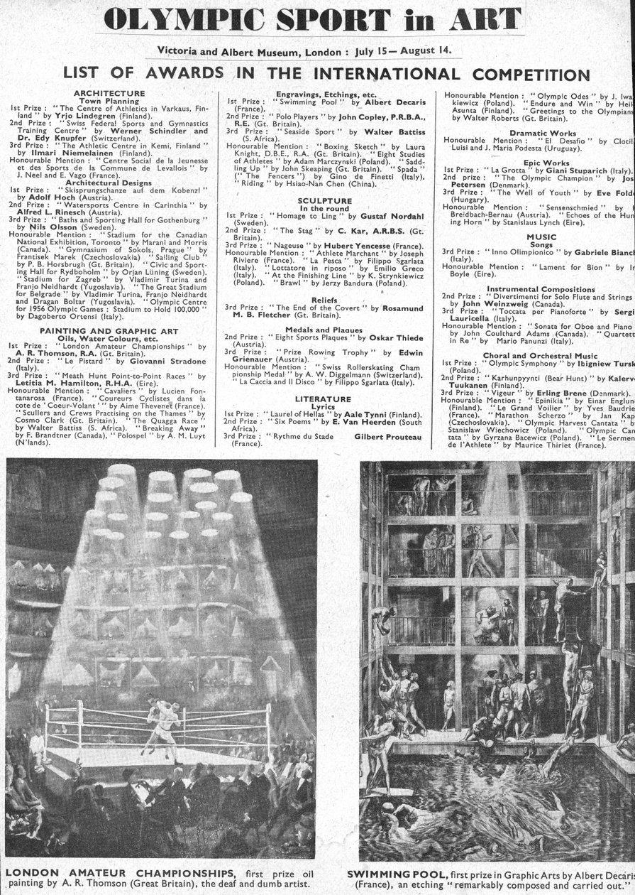Liste over vinnere av priser for arkitektur, kunst, skulptur, litteratur, drama og musikk ved OL i London 1948 (litho) av Unbekannt
