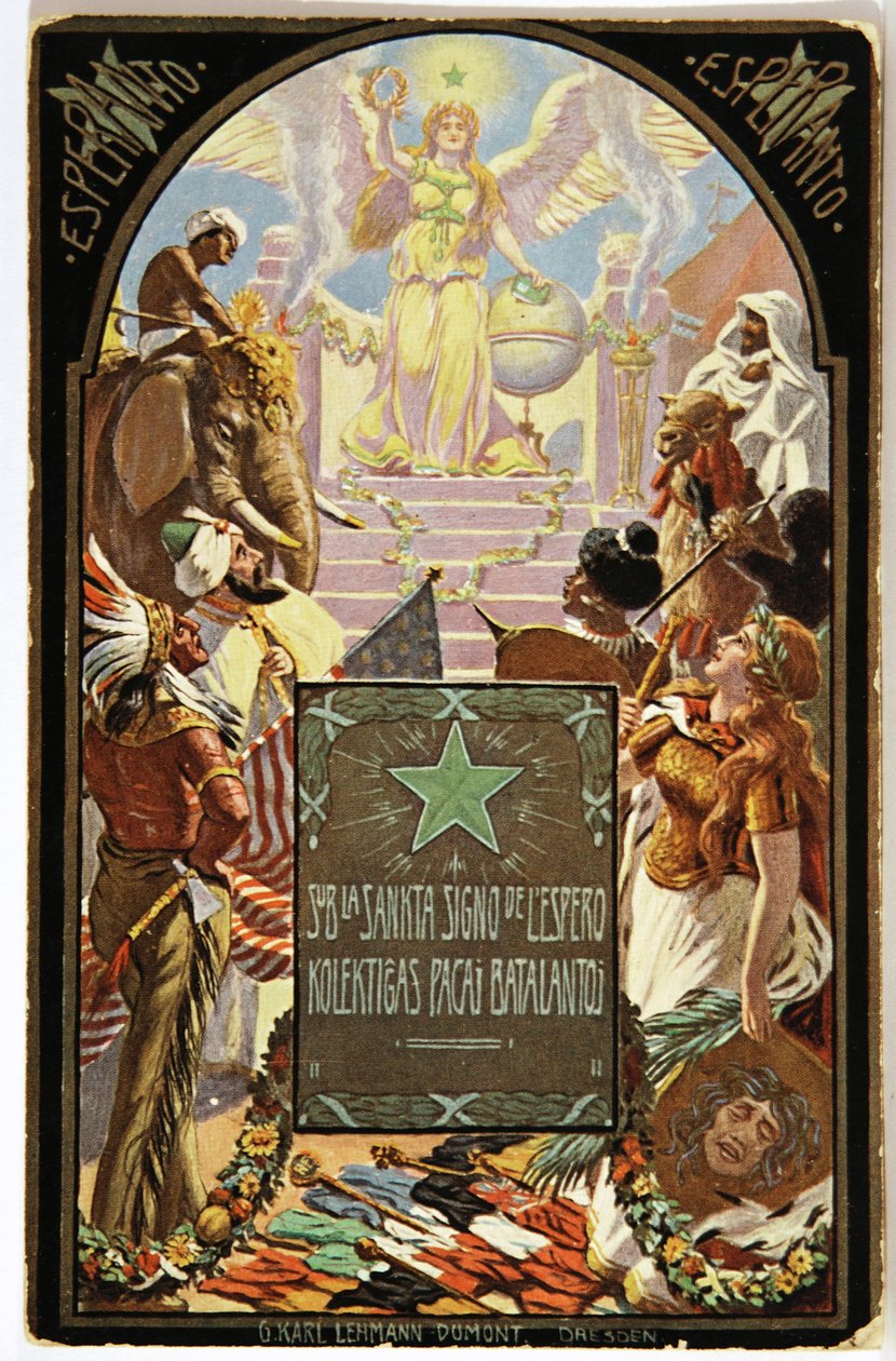 Litteratur. Lingvistikk. Allegori av esperanto (europeisk fellesspråk.) Postkort, Ungarn av Unbekannter Künstler
