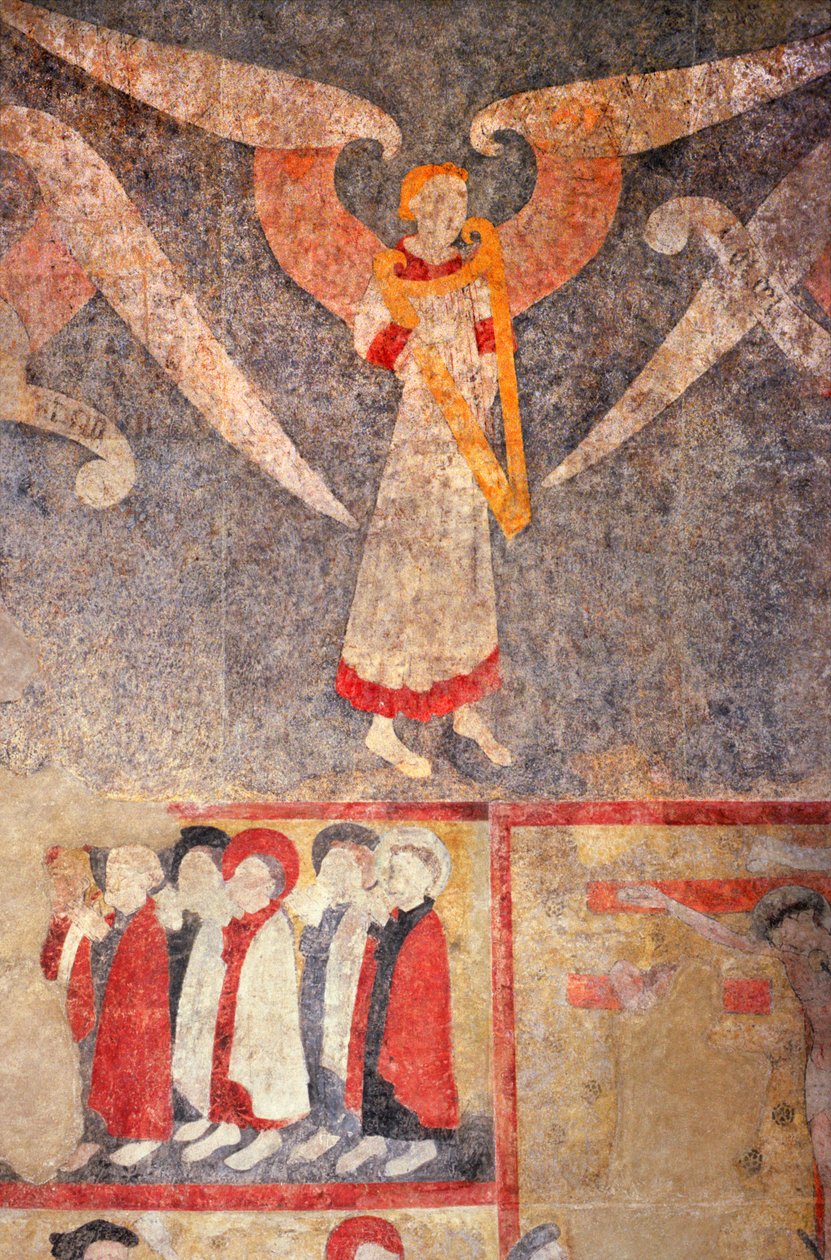 Loire Atlantique N* 080 - St-Sulpice des Landes - Eglise dit du "old bourg"" - veggmalerier fra 1400-tallet - Hvelvets engel som spiller "rebec"" (fiol) av Unbekannt
