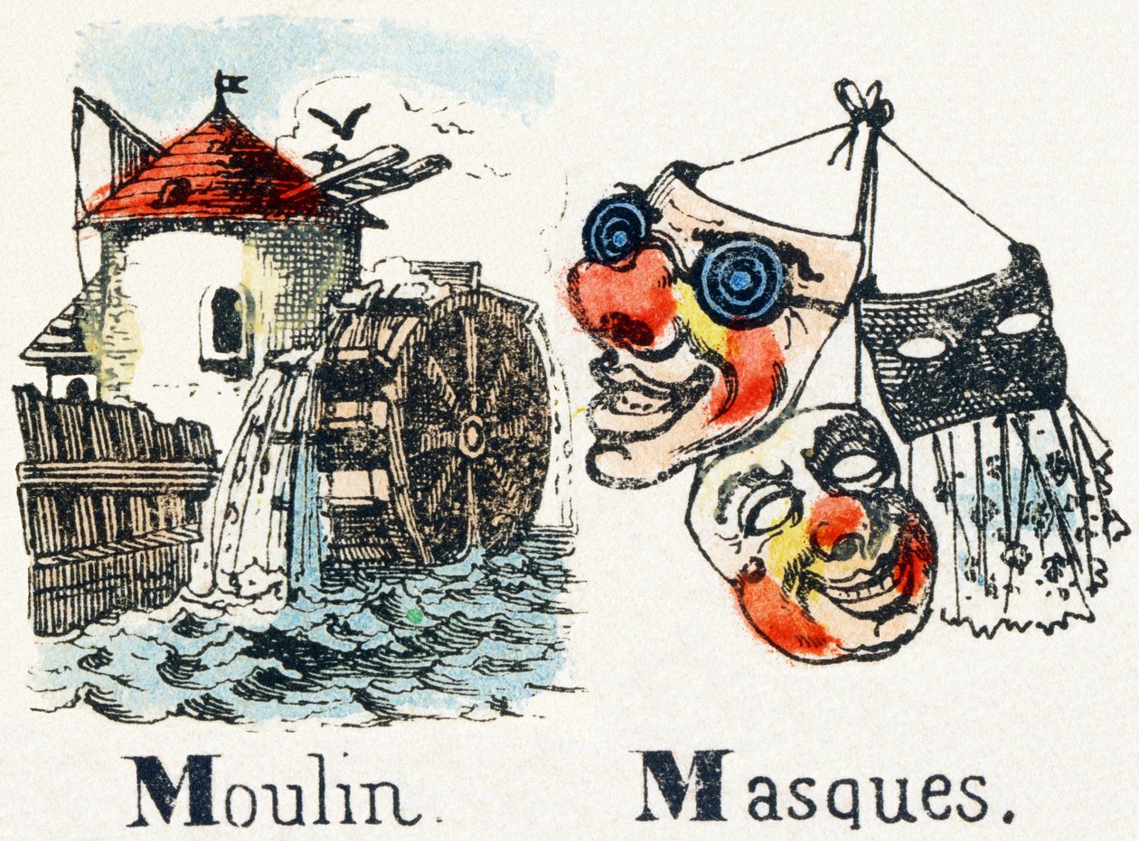 M - Moulin Masques - Alfabet - Underholdning for barn - Epinale bilder, populær serie, rundt 1890 av Unbekannt