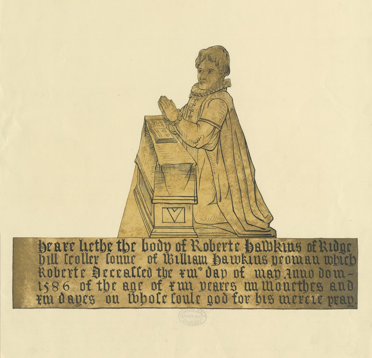 Madeley Church - Monument til Robert Hawkins: vannfarge og blekkmaleri, nd [?19. århundre] av Unbekannt