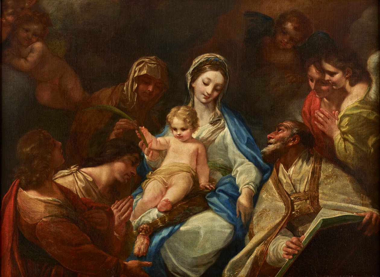 Madonna og barn, hellige og engler av Unbekannter Künstler
